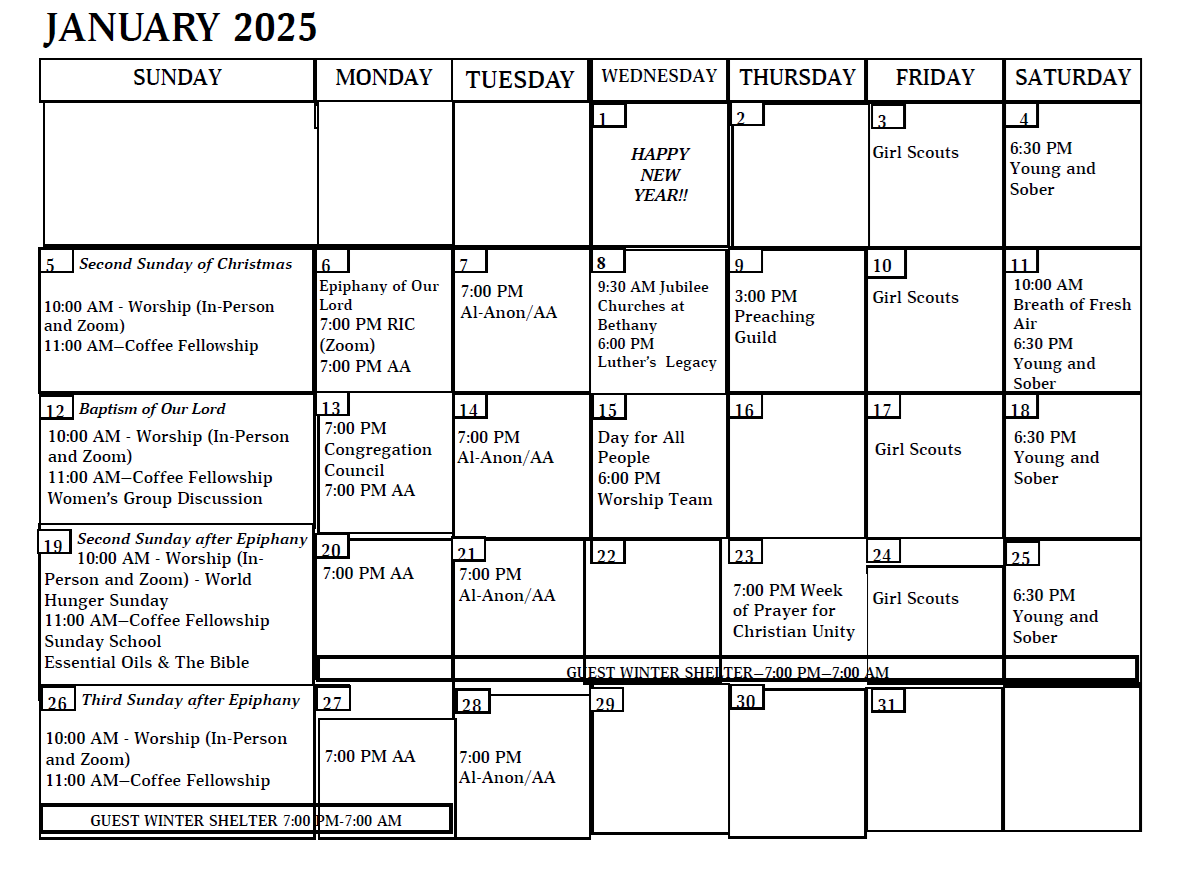 Calendar January 2024 Apostles Lutheran Church